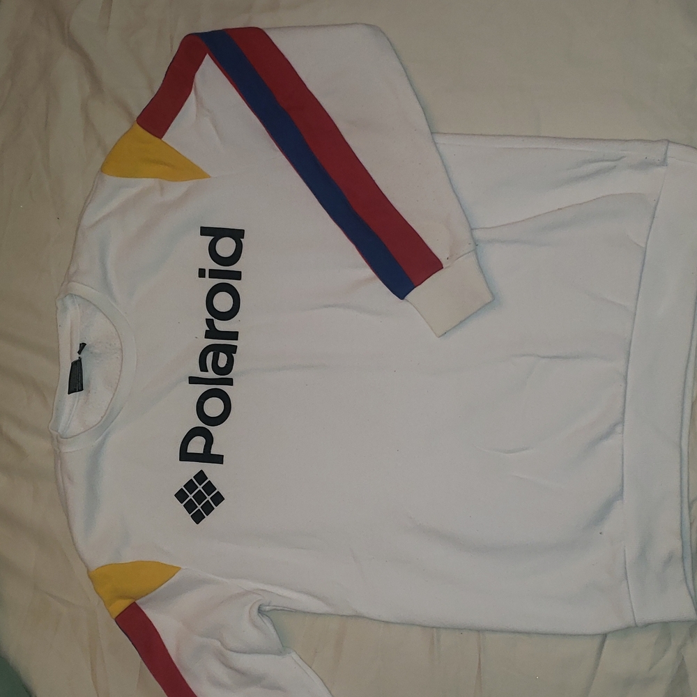 Polaroid Logo Colorblock White Fleece Sweatshirt